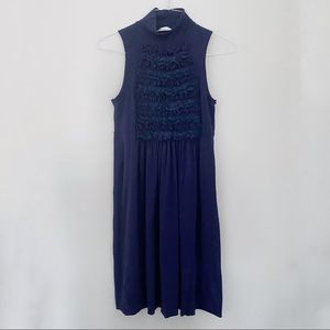 Susana Monaco navy ruffle front sleeveless dress